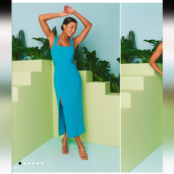 Show Me Your MUMU Eden Midi Teal  Dress with Stretch X Revolve - Picture 2 of 5